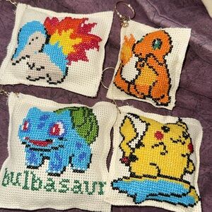 Colorful Pokémon Cross-Stitch Keychain Set